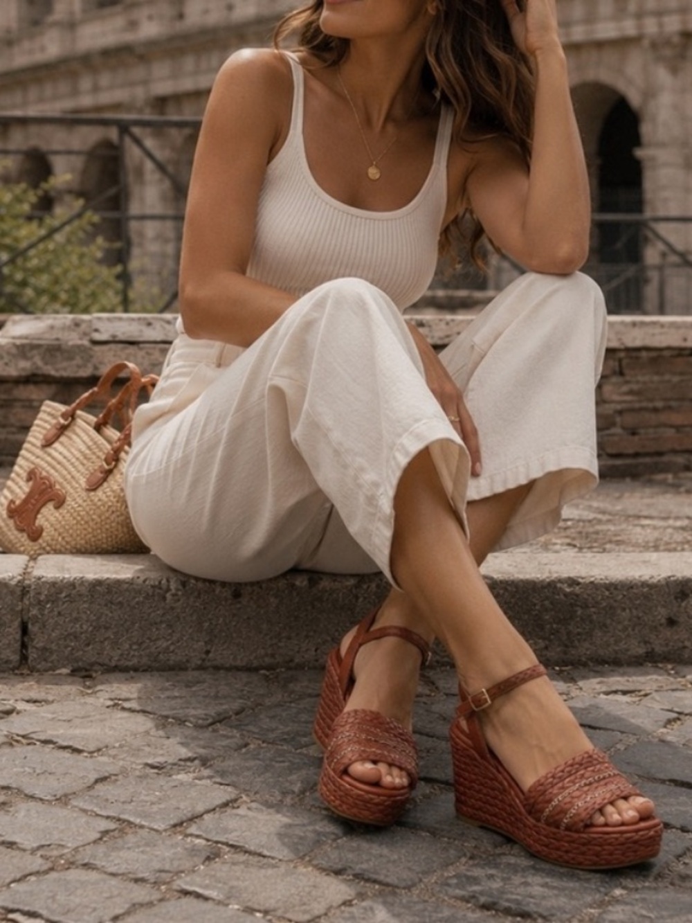 Franco Sarto Peachy textured wedge sandals sz 10
